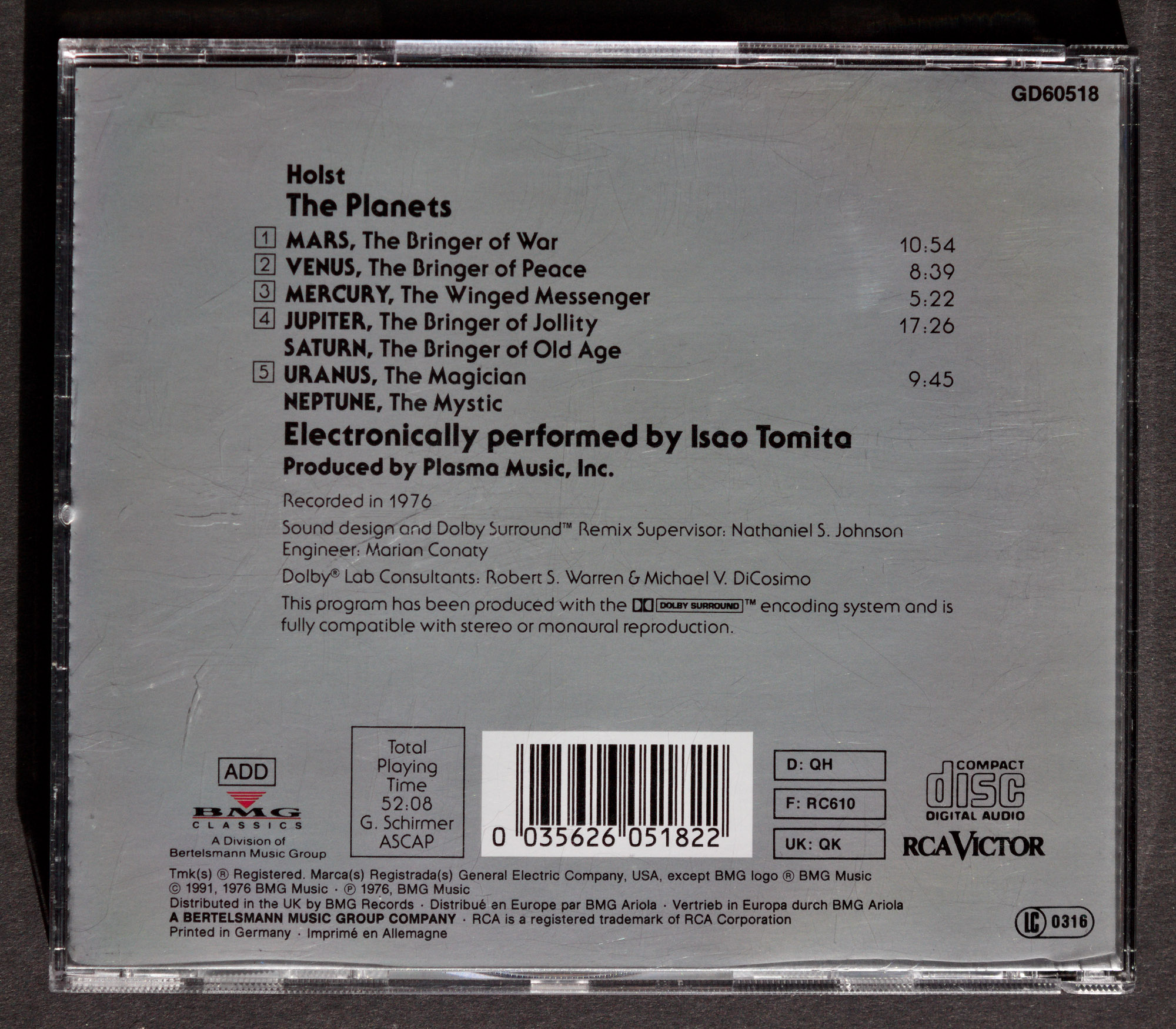 Tomita The Planets Dolby Surround CD